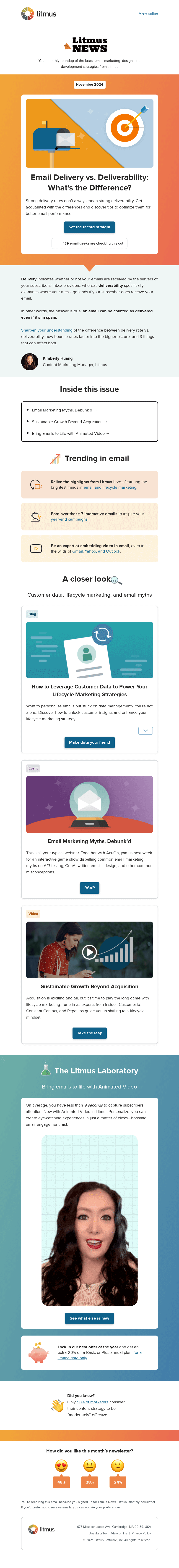 Письмо компании «Litmus» на тему «True or false: An email can be counted as delivered even if it’s in spam»