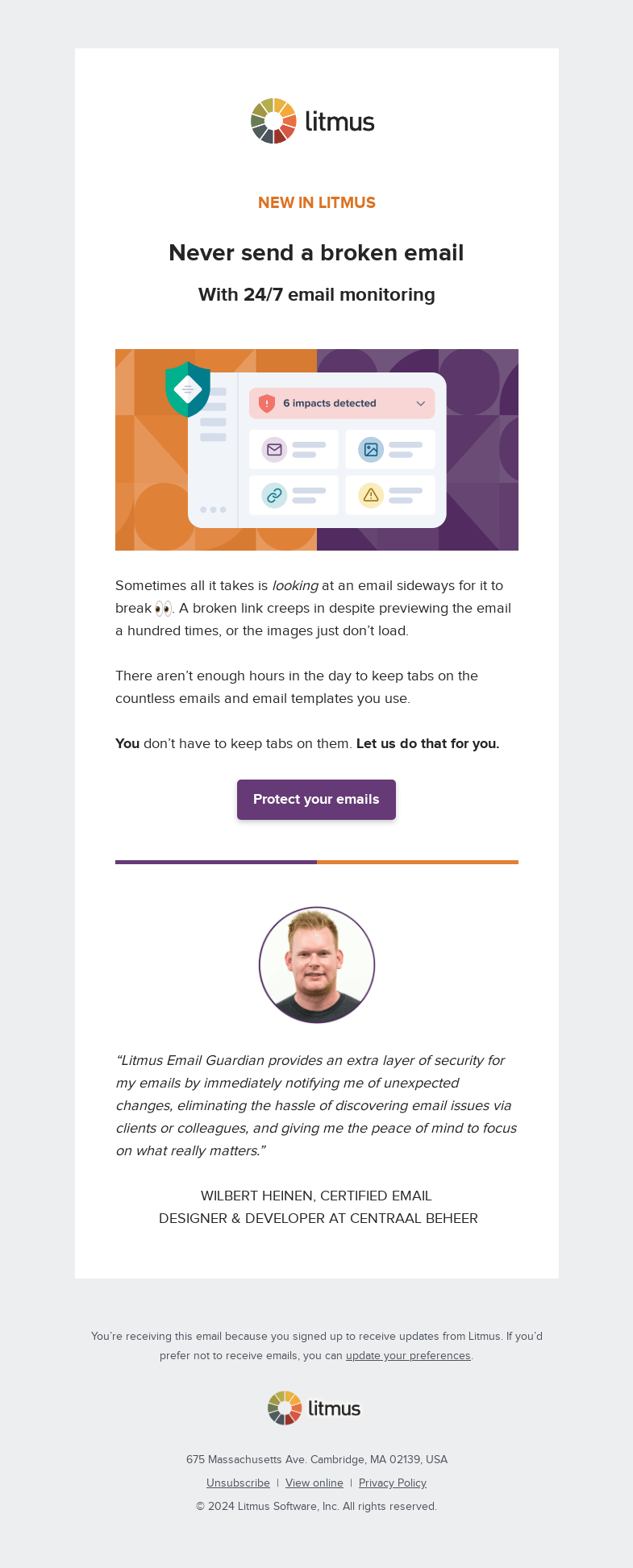 Письмо компании «Litmus» на тему «You can clock out »