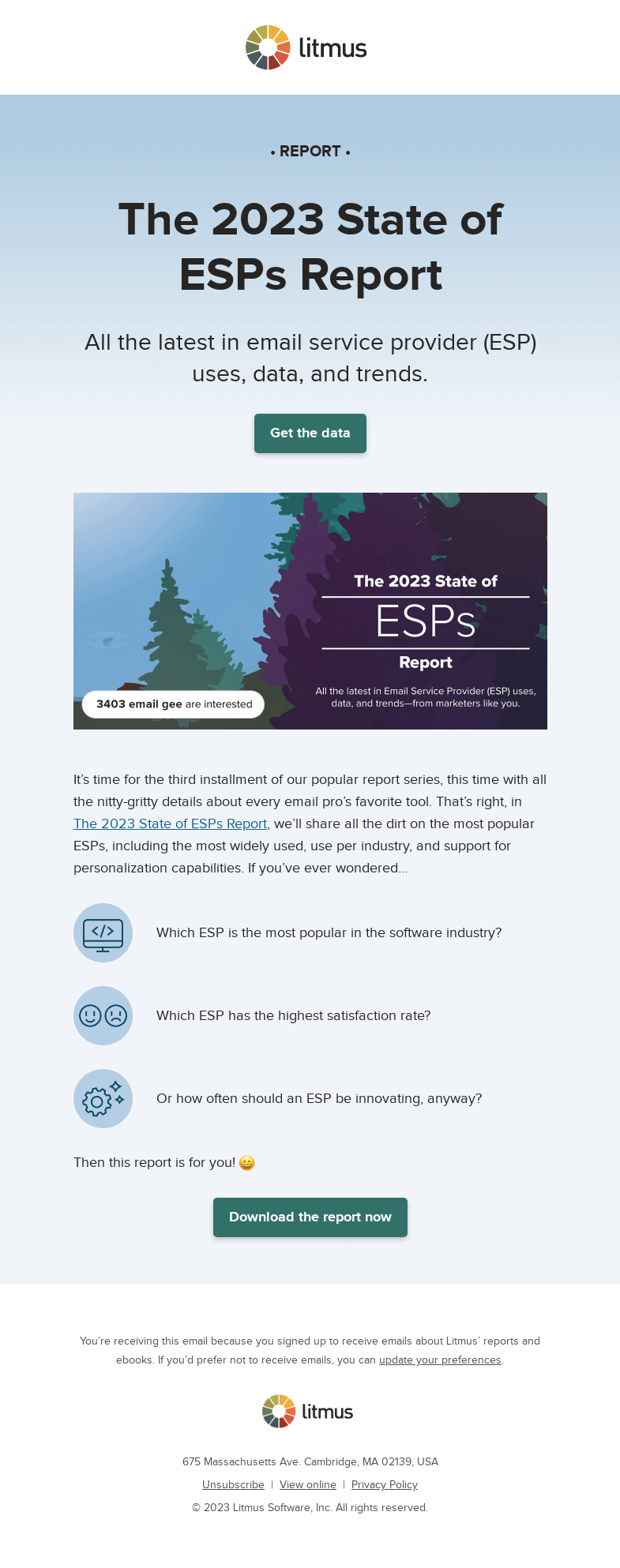 Письмо компании «Litmus» на тему «And the most popular ESP is...»