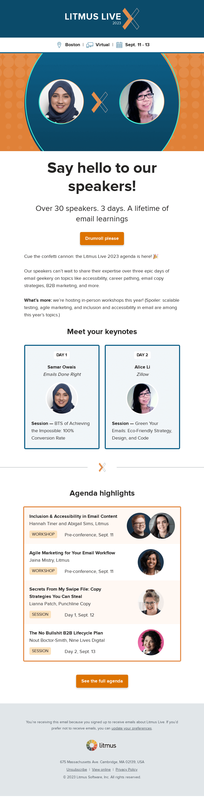 Письмо компании «Litmus» на тему «Meet our speakers! »