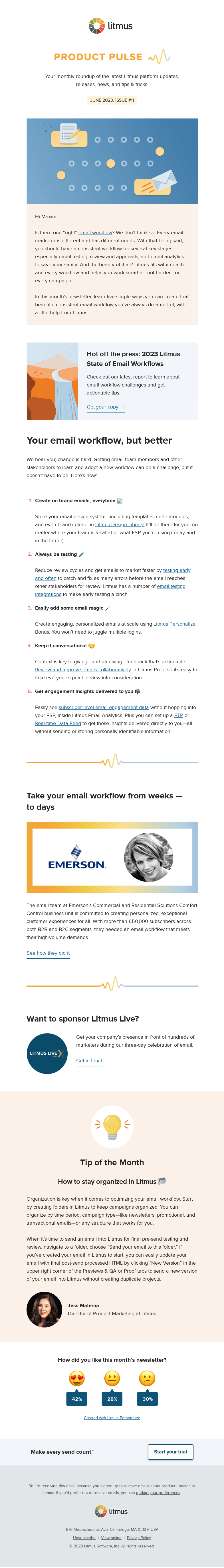 Письмо компании «Litmus» на тему «Give your email workflow a glow-up »