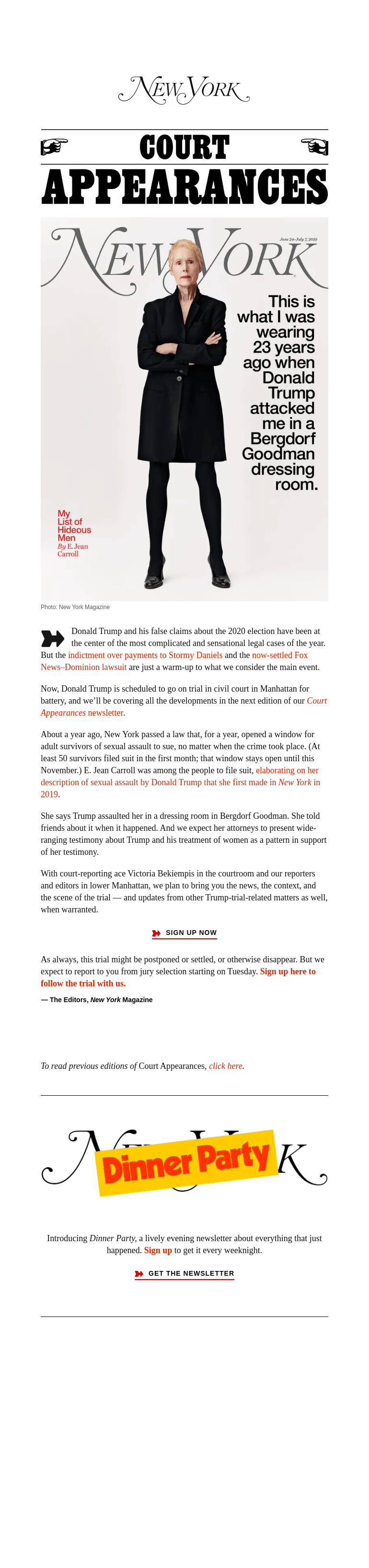 Письмо компании «New York Magazine» на тему «Introducing the ‘Trump on Trial’ Newsletter»