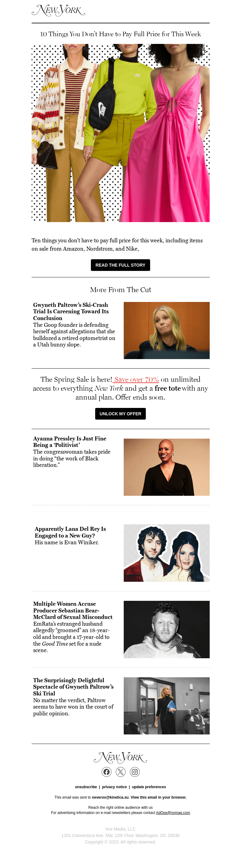 Письмо компании «New York Magazine» на тему «ICYMI: 10 Things You Don’t Have to Pay Full Price for This Week, Gwyneth Paltrow’s Ski-Crash Trial Is Careening Toward Its Conclusion, and more»