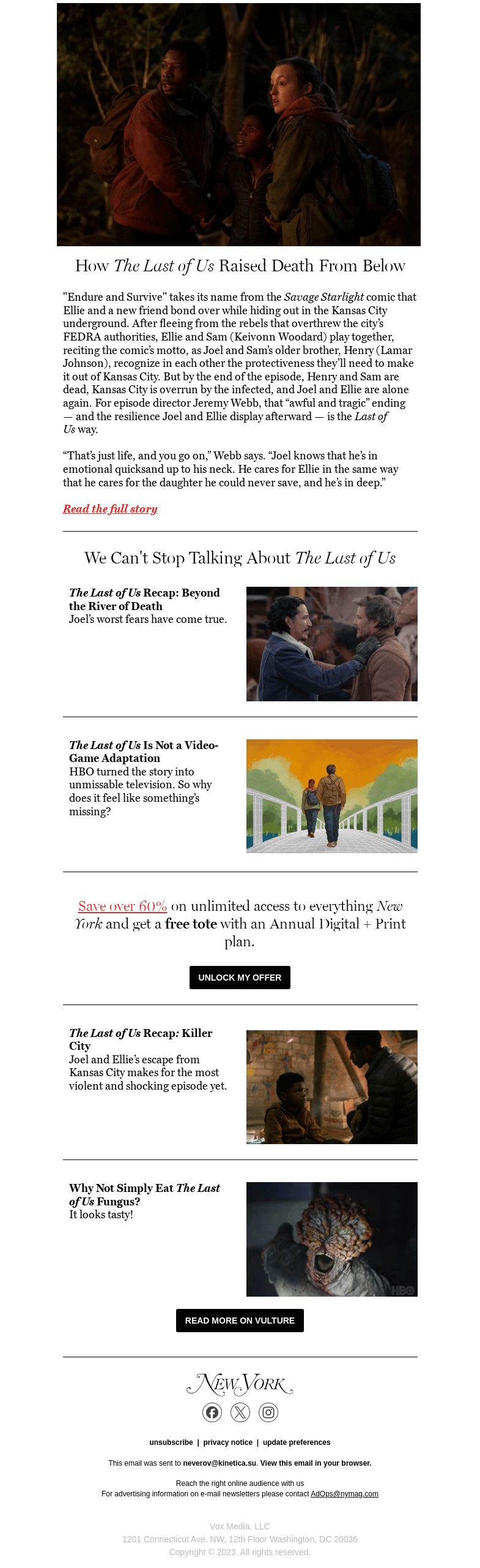Письмо компании «New York Magazine» на тему «How The Last of Us Raised Death From Below»