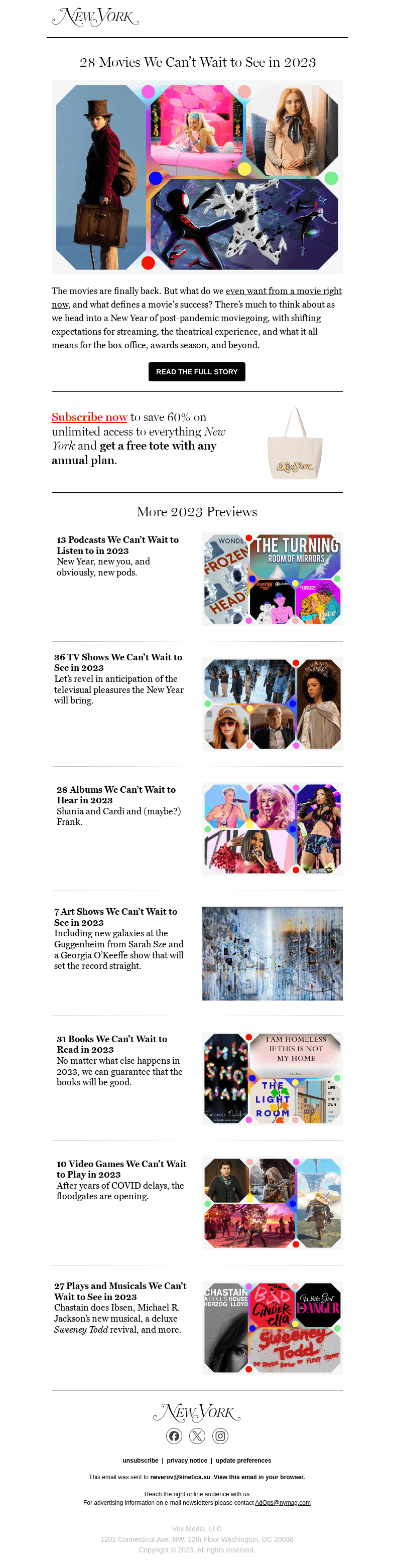 Письмо компании «New York Magazine» на тему «28 Movies We Can’t Wait to See in 2023»