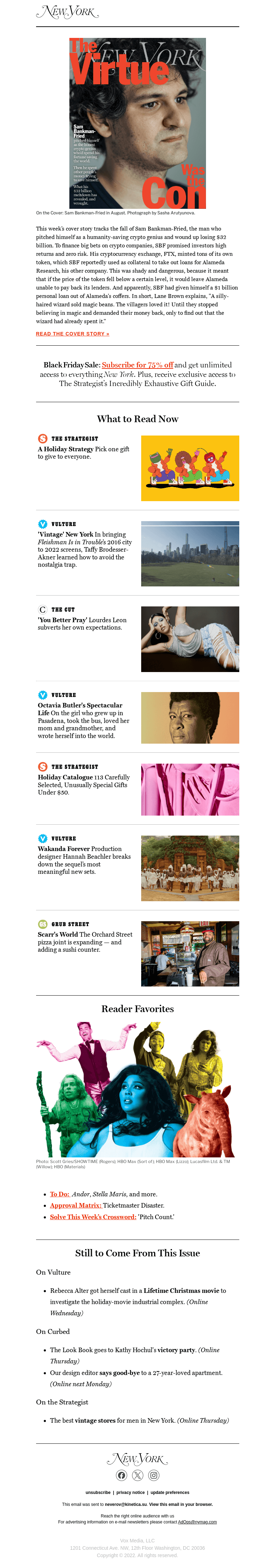Письмо компании «New York Magazine» на тему «On the Cover of New York Magazine: The Week Sam Bankman-Fried Fell
 to Earth»