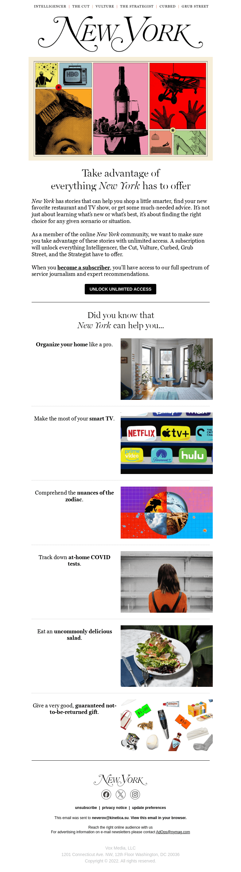 Письмо компании «New York Magazine» на тему «Learn how New York can help you live better»