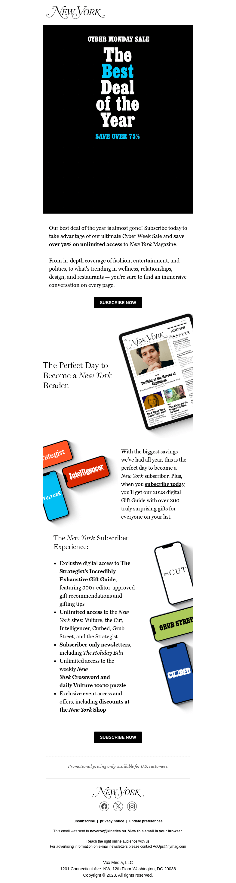 Письмо компании «New York Magazine» на тему «It's The Perfect Day»