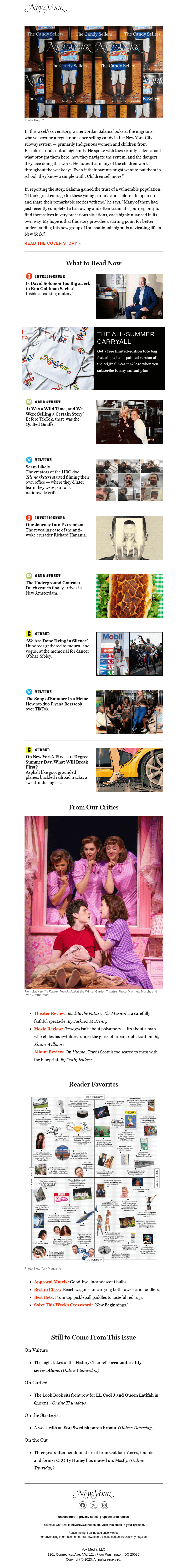 Письмо компании «New York Magazine» на тему «On the Cover: The Candy Sellers»