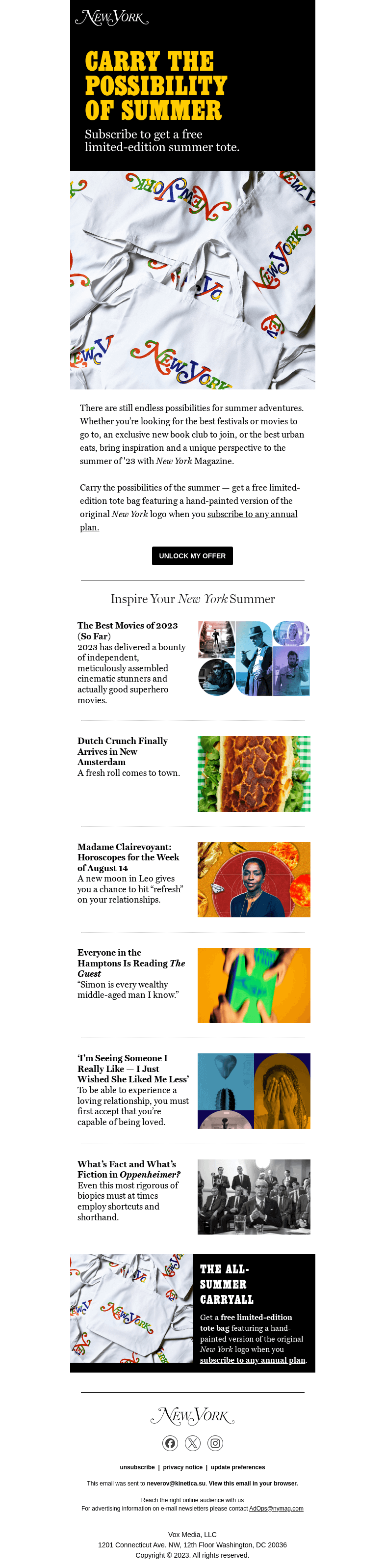 Письмо компании «New York Magazine» на тему «It’s not too late for summer adventures»