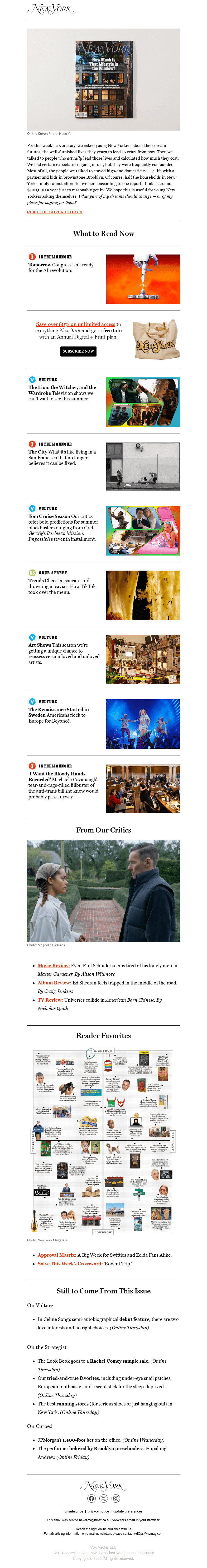 Письмо компании «New York Magazine» на тему «On the Cover: How Much Does It Cost to Live Like This?»