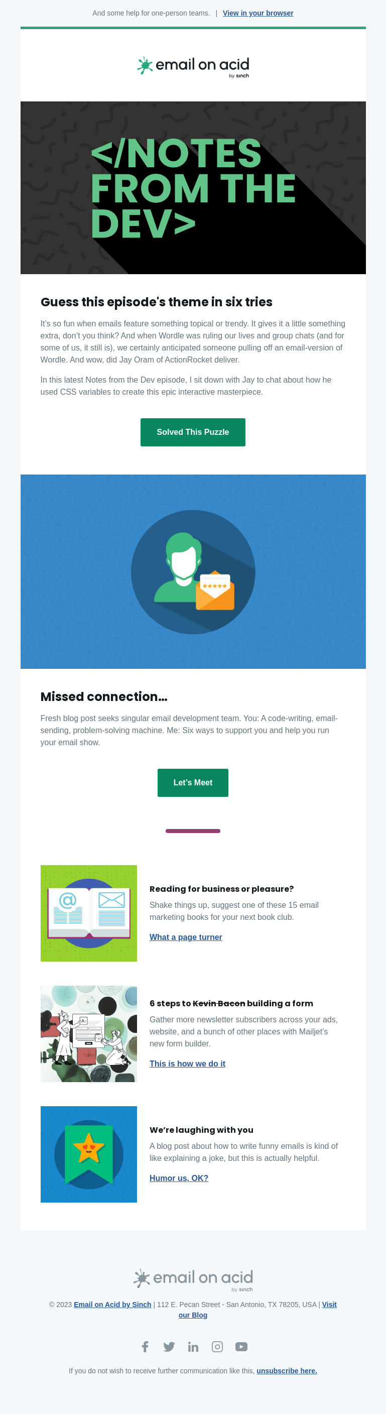 Письмо компании «Email on Acid» на тему «New NFTD: Wordle & CSS for interactivity»