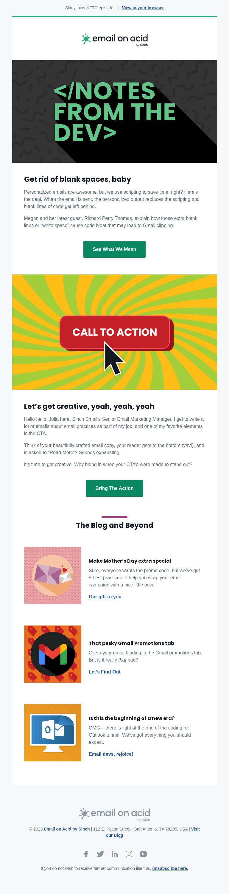 Письмо компании «Email on Acid» на тему «The secrets to preventing code bloat»
