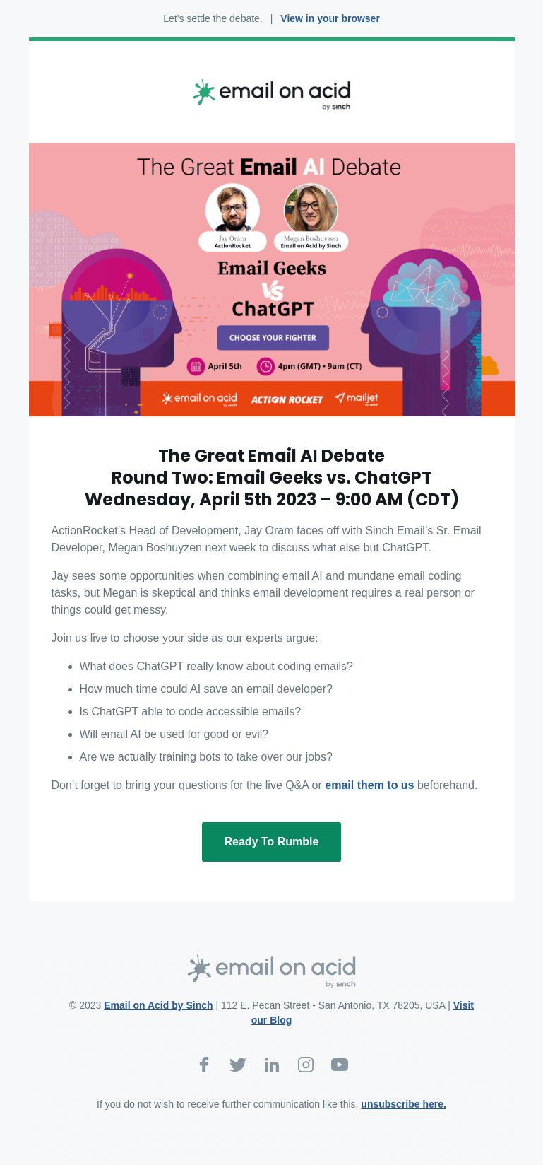 Письмо компании «Email on Acid» на тему «What does ChatGPT even know about code?»