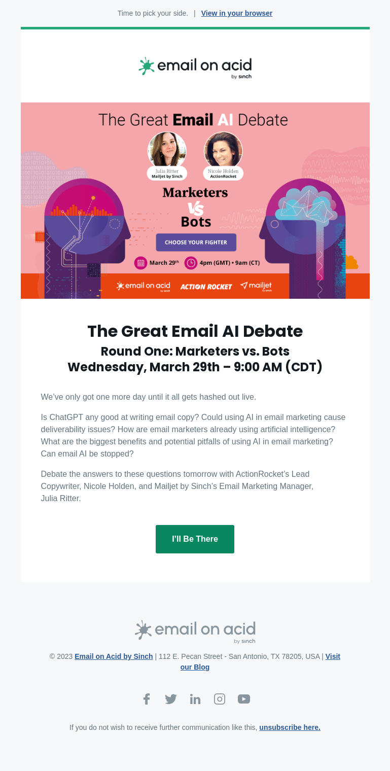 Письмо компании «Email on Acid» на тему «Are you AI pro or con?»
