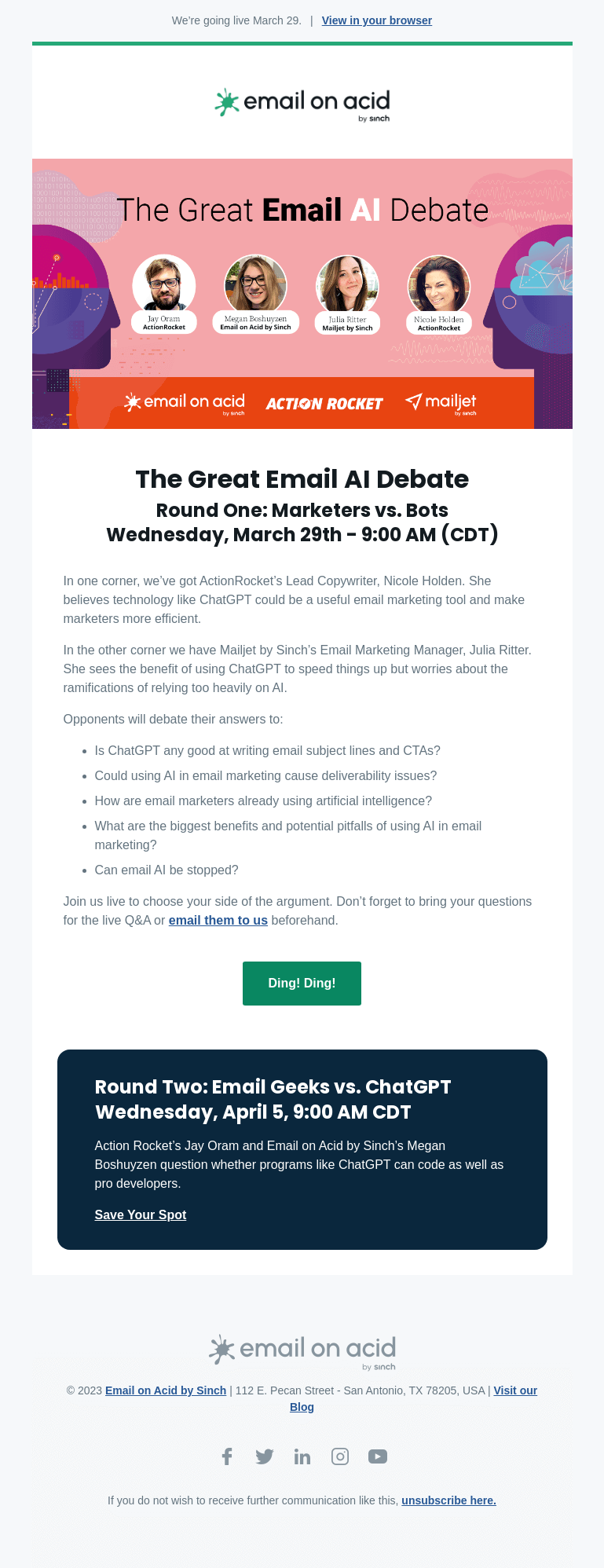 Письмо компании «Email on Acid» на тему «Marketers vs. Bots – Let’s settle the debate»