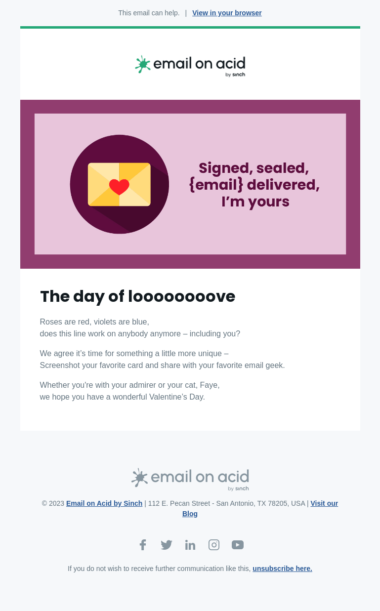 Письмо компании «Email on Acid» на тему «Need a valentine?»