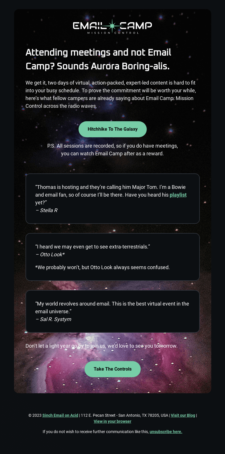 Письмо компании «Email on Acid» на тему «Completely legitimate Email Camp reviews»