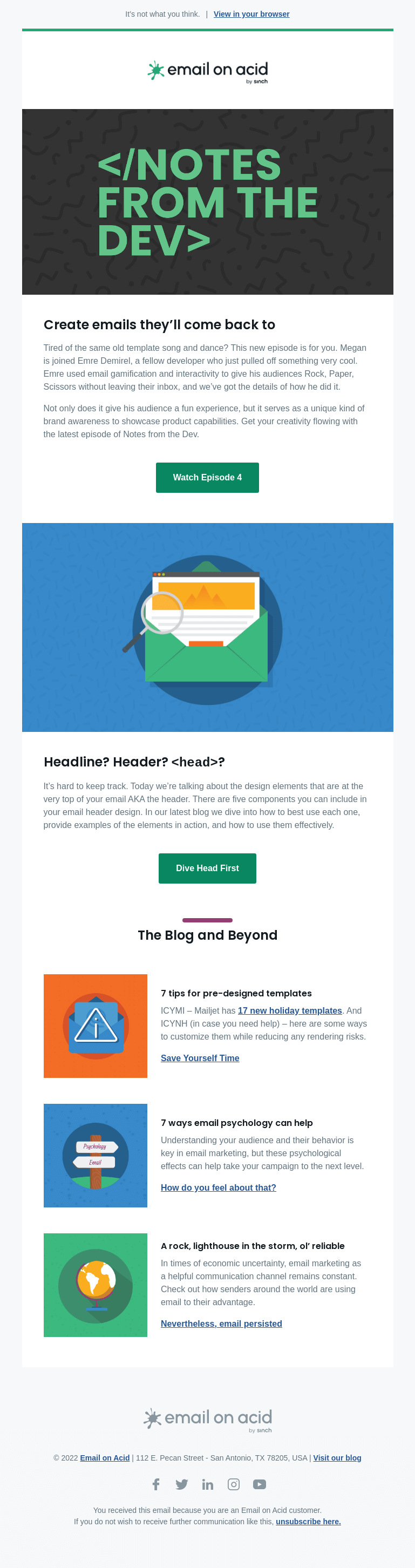 Письмо компании «Email on Acid» на тему «Where to begin with pre-designed templates»