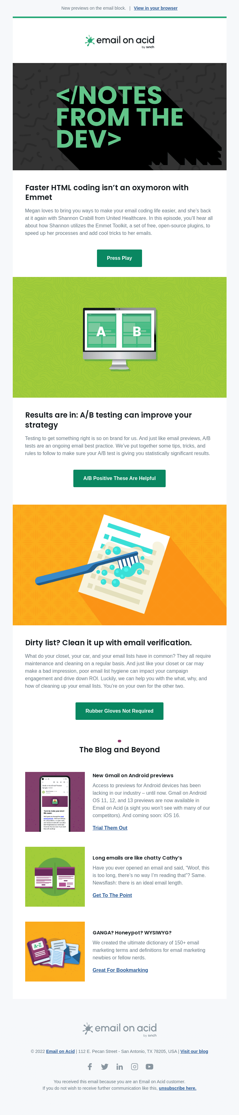 Письмо компании «Email on Acid» на тему «Get the most from your A/B test»
