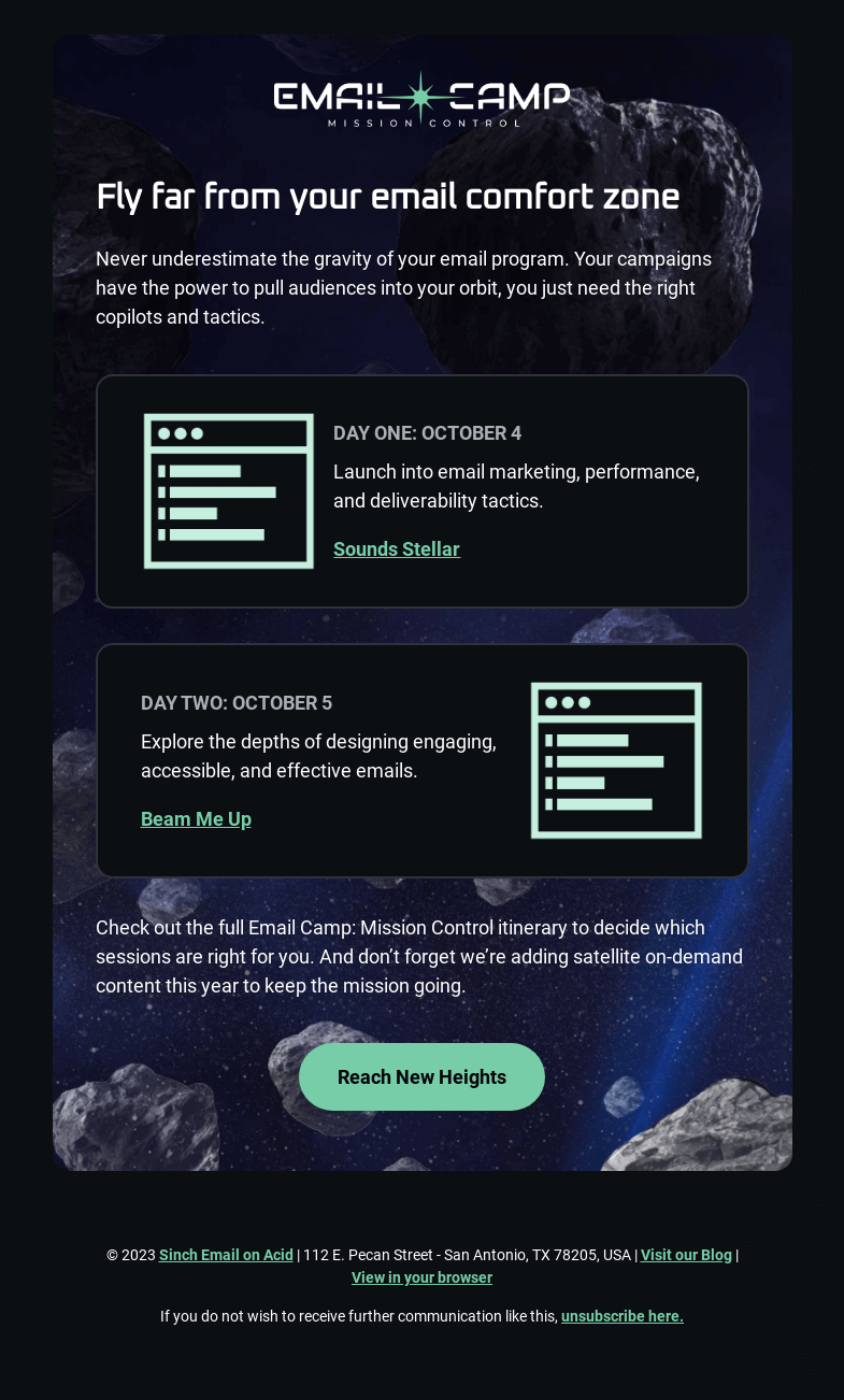 Письмо компании «Email on Acid» на тему «Pick your flight path: Day one, two, or both»