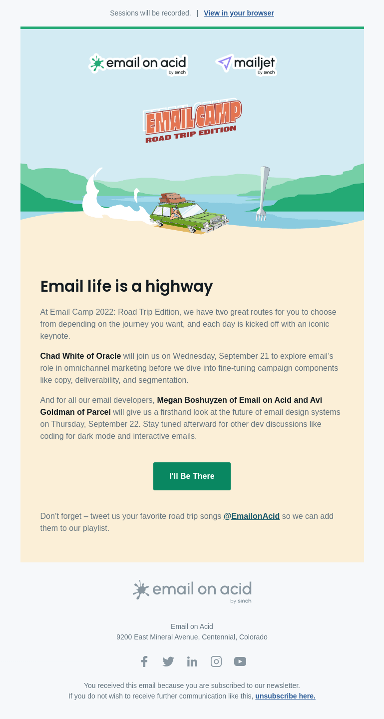 Письмо компании «Email on Acid» на тему «The keynotes to a great road trip»