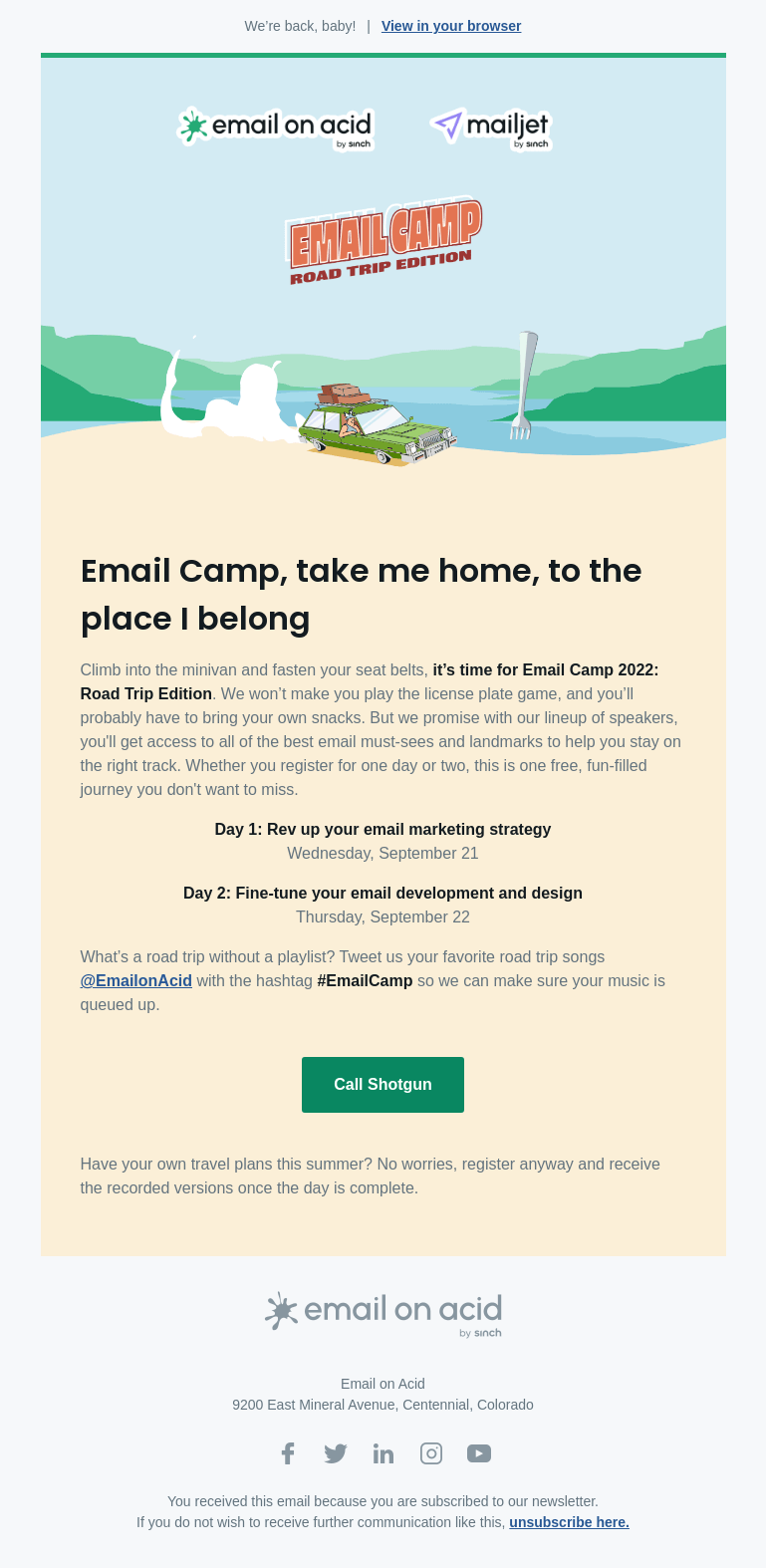 Письмо компании «Email on Acid» на тему «Are you ready for Email Camp 2022?»