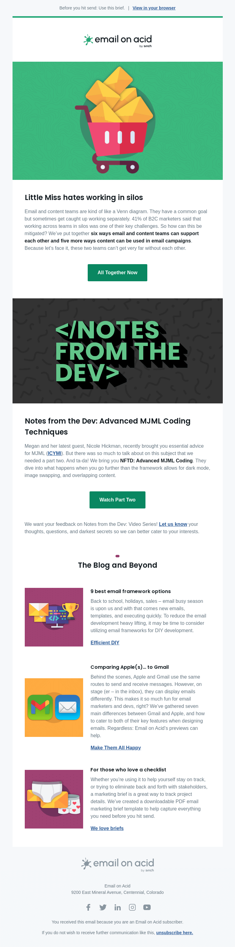 Письмо компании «Email on Acid» на тему «6 ways email and content teams can collab»