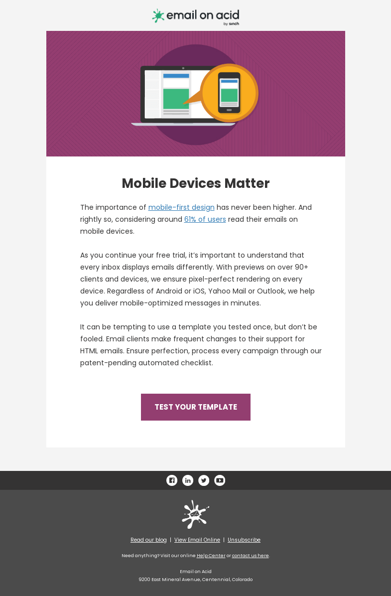 Письмо компании «Email on Acid» на тему «Mobile devices are the majority in email»