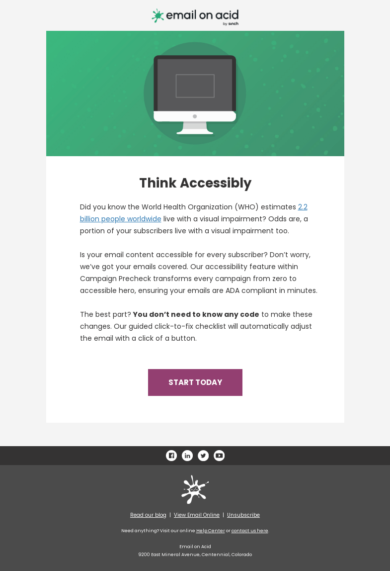 Письмо компании «Email on Acid» на тему «Are your emails ADA compliant?»