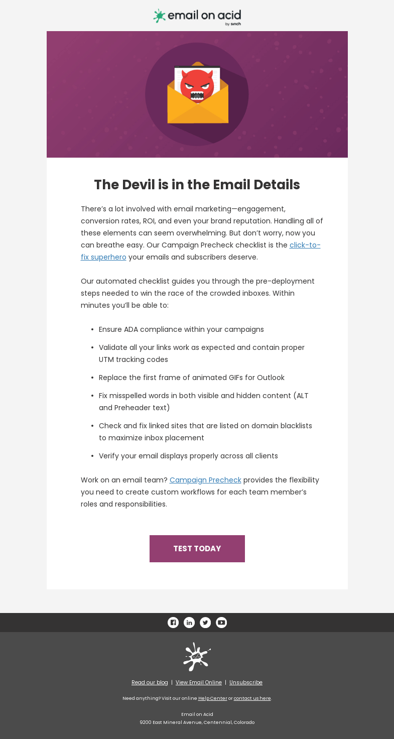 Письмо компании «Email on Acid» на тему «The ultimate email checklist»