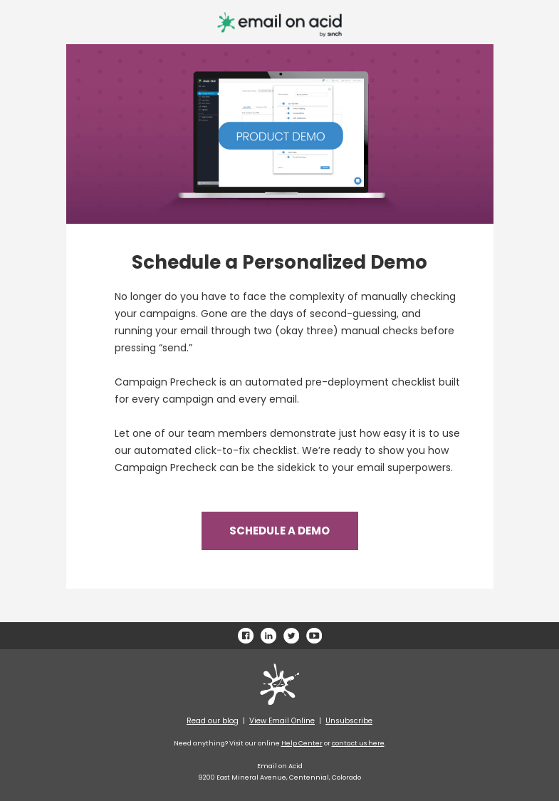 Письмо компании «Email on Acid» на тему «Personalized demo»