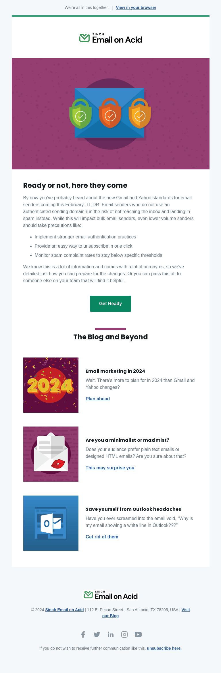 Письмо компании «Email on Acid» на тему «What’s the deal with the new sender requirements?»