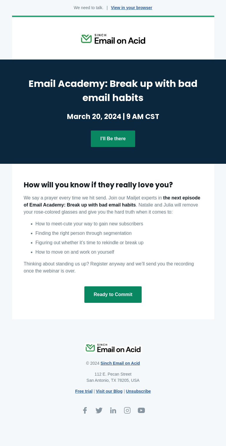 Письмо компании «Email on Acid» на тему «One week until the next Email Academy»