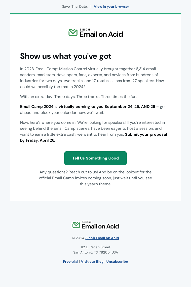 Письмо компании «Email on Acid» на тему «Calling all Email Campers!»