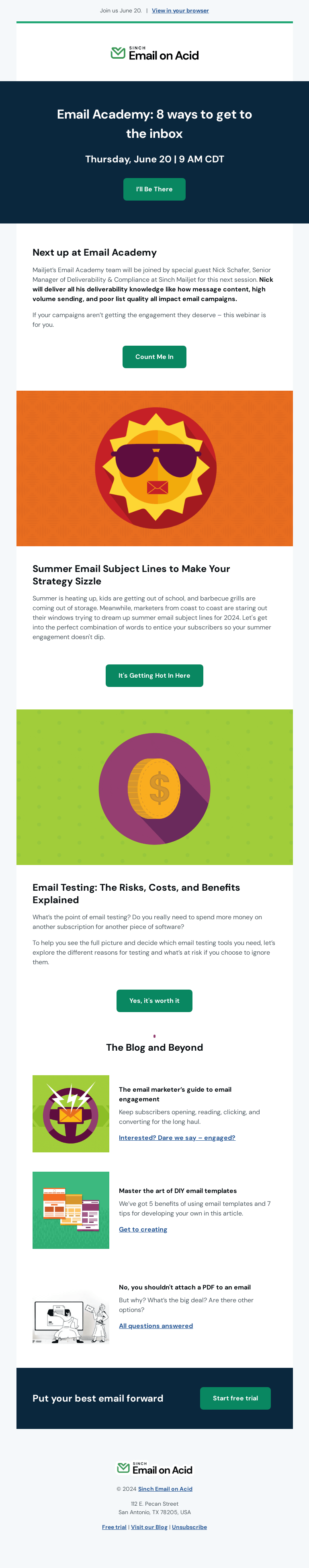 Письмо компании «Email on Acid» на тему «Email Academy: 8 ways to get to the inbox»