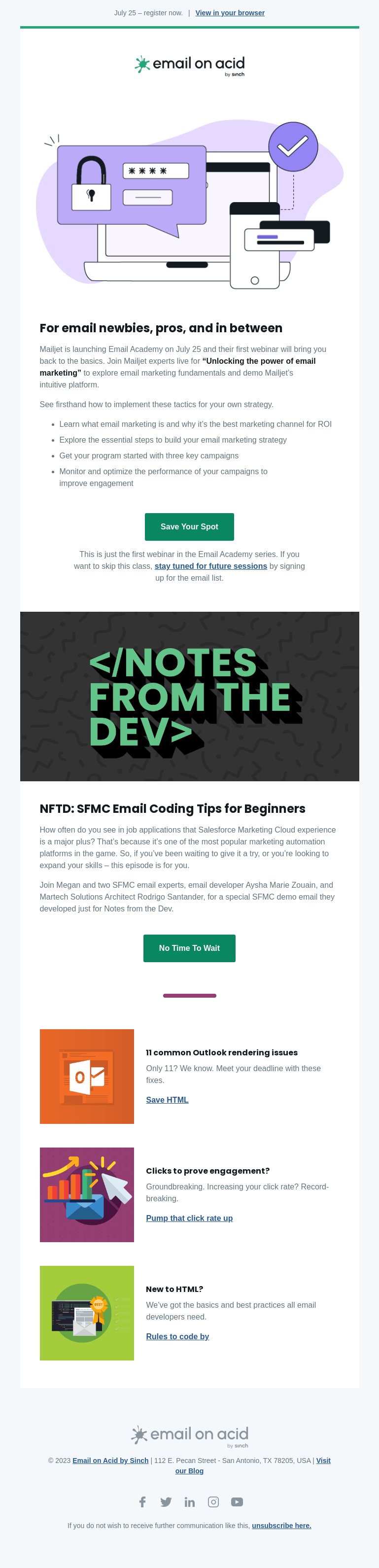 Письмо компании «Email on Acid» на тему «Webinar: Unlocking the power of email marketing»