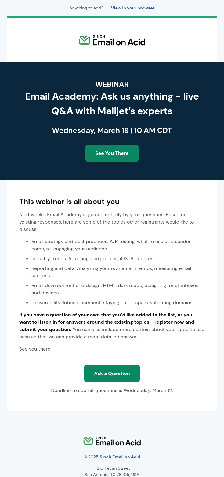 Письмо компании «Email on Acid» на тему «Here’s your Email Academy sneak peek»