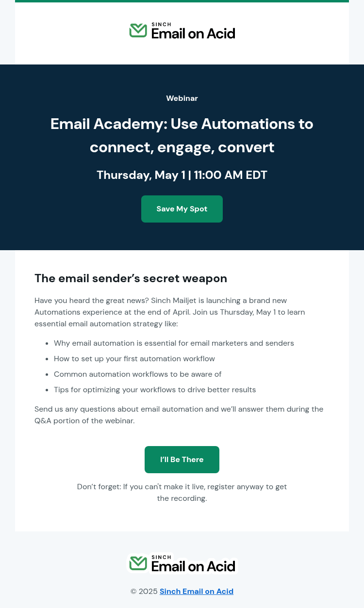 Письмо компании «Email on Acid» на тему «Use automations to connect, engage, convert»
