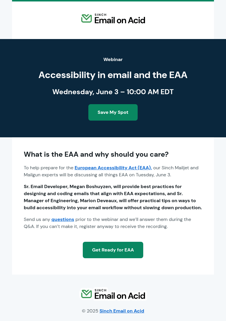 Письмо компании «Email on Acid» на тему «June 3: Accessibility in email and the EAA»
