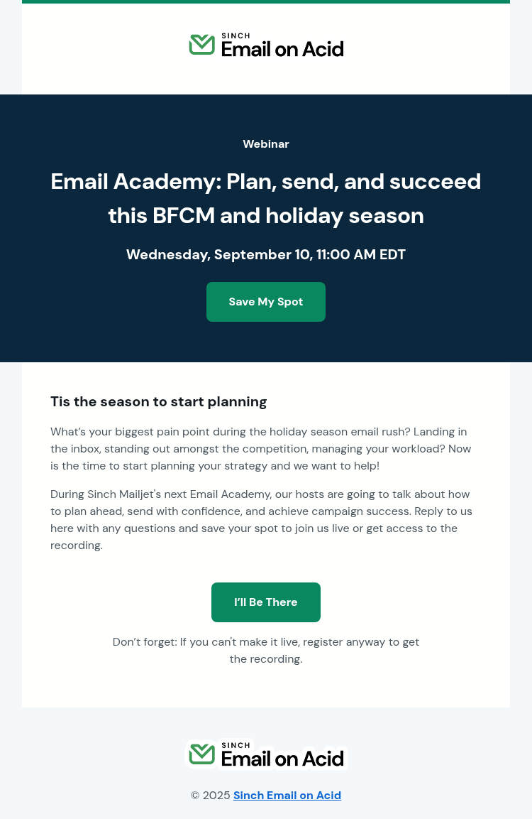 Письмо компании «Email on Acid» на тему «Email Academy is September 10»