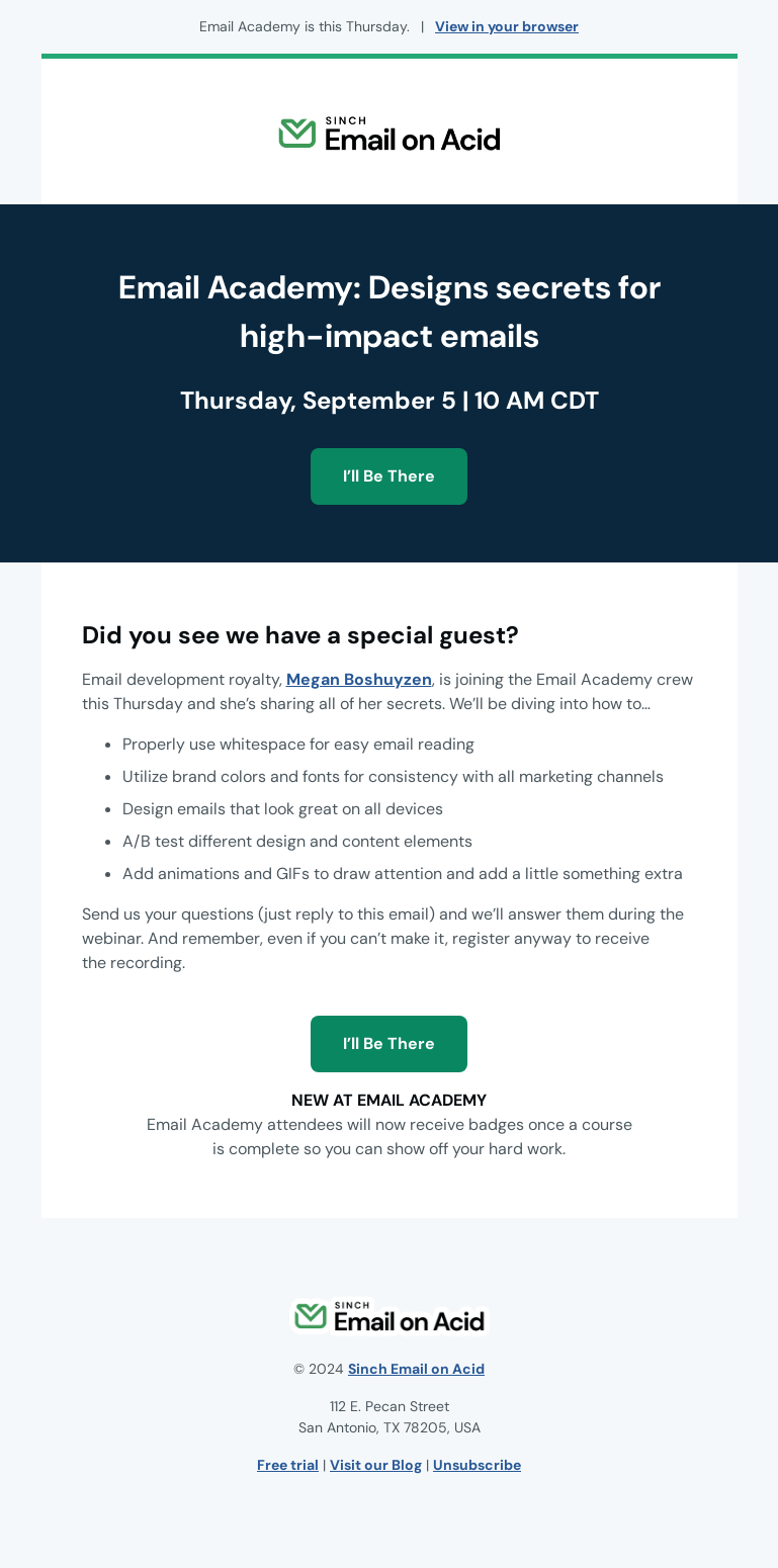 Письмо компании «Email on Acid» на тему «Any design questions for us?»