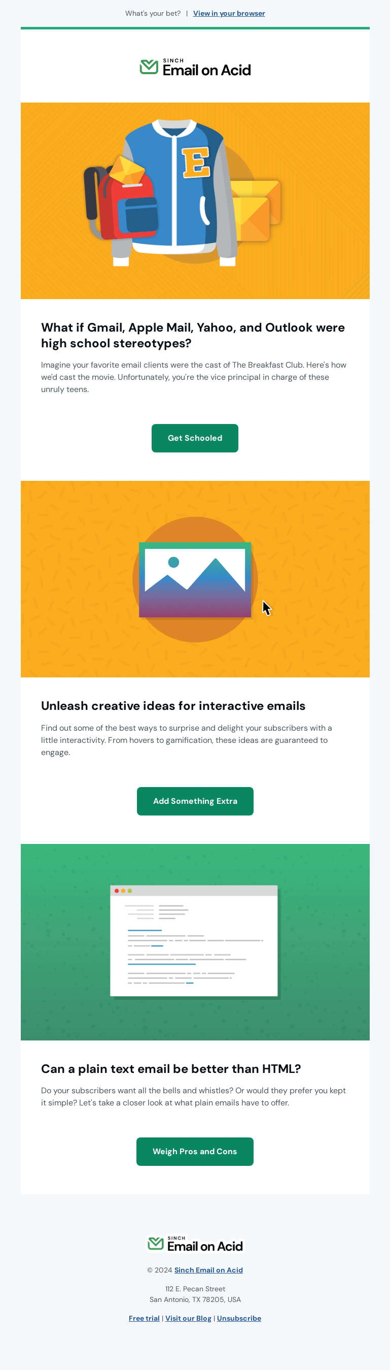 Письмо компании «Email on Acid» на тему «Plain text and HTML are battling it out»