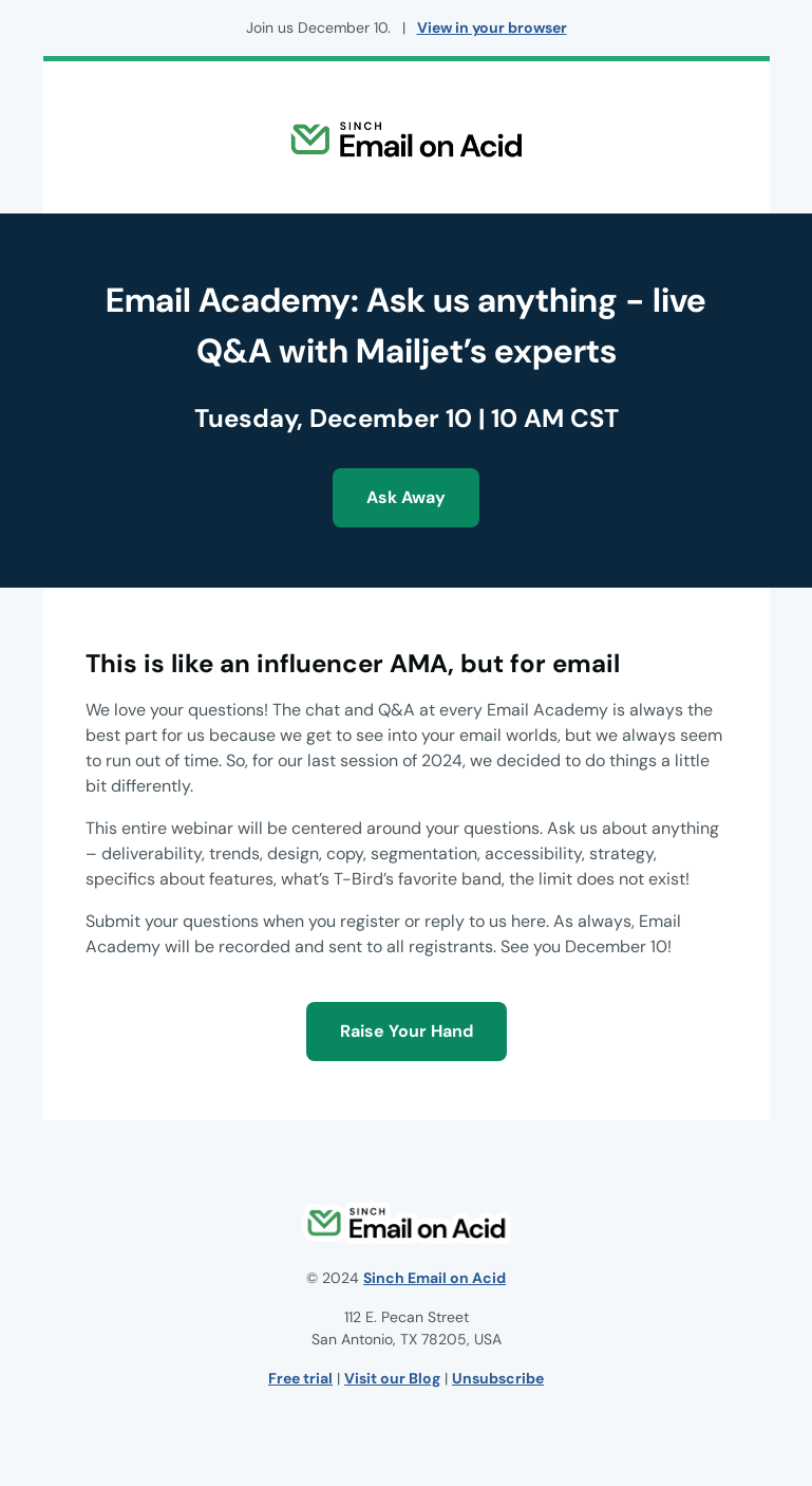 Письмо компании «Email on Acid» на тему «Email Academy: Ask us anything»