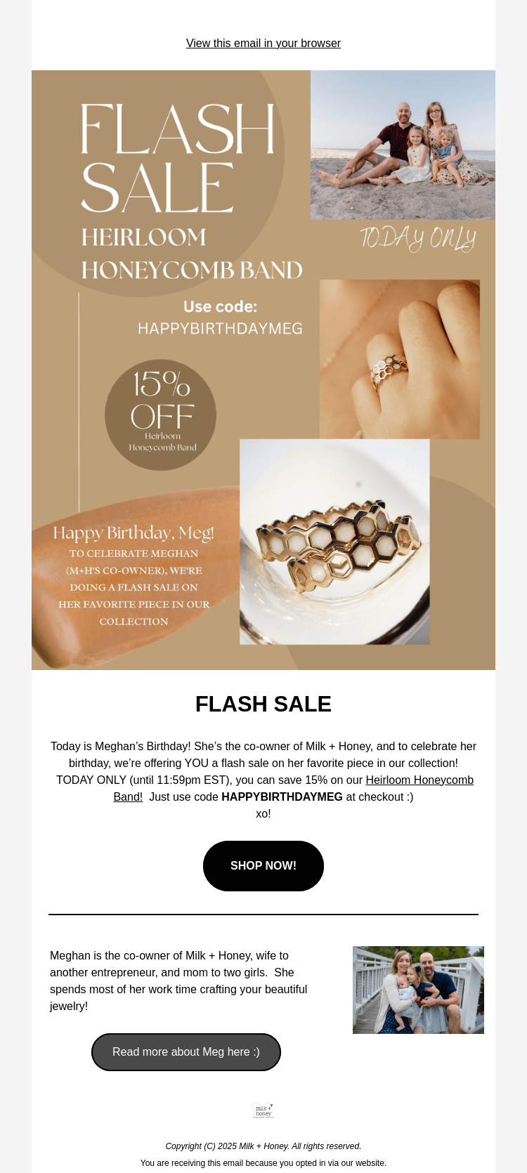 Письмо компании «Milk + Honey Jewelry» на тему «FLASH SALE 👀»