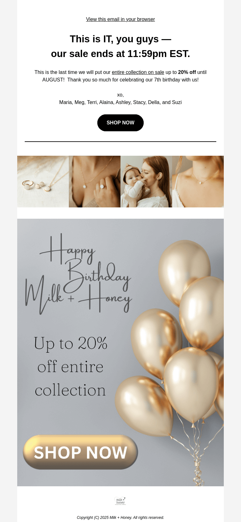Письмо компании «Milk + Honey Jewelry» на тему «This is IT, you guys!»