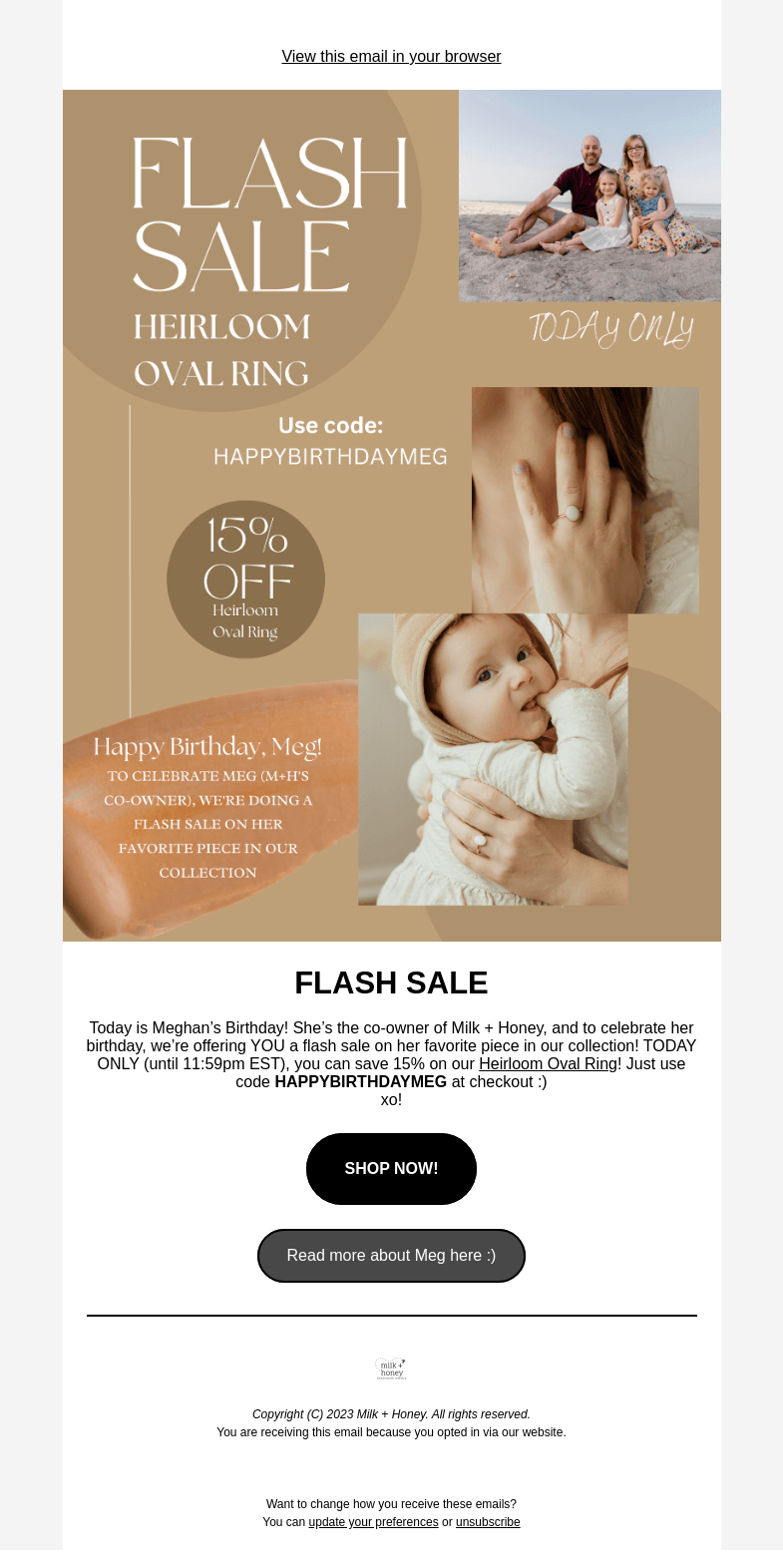 Письмо компании «Milk + Honey Jewelry» на тему «FLASH SALE 👀»