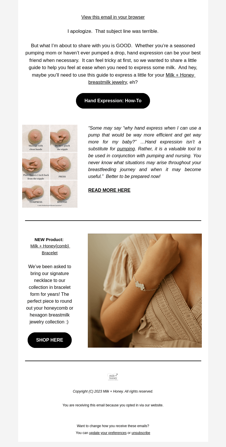 Письмо компании «Milk + Honey Jewelry» на тему «(Hand) Express Yourself»