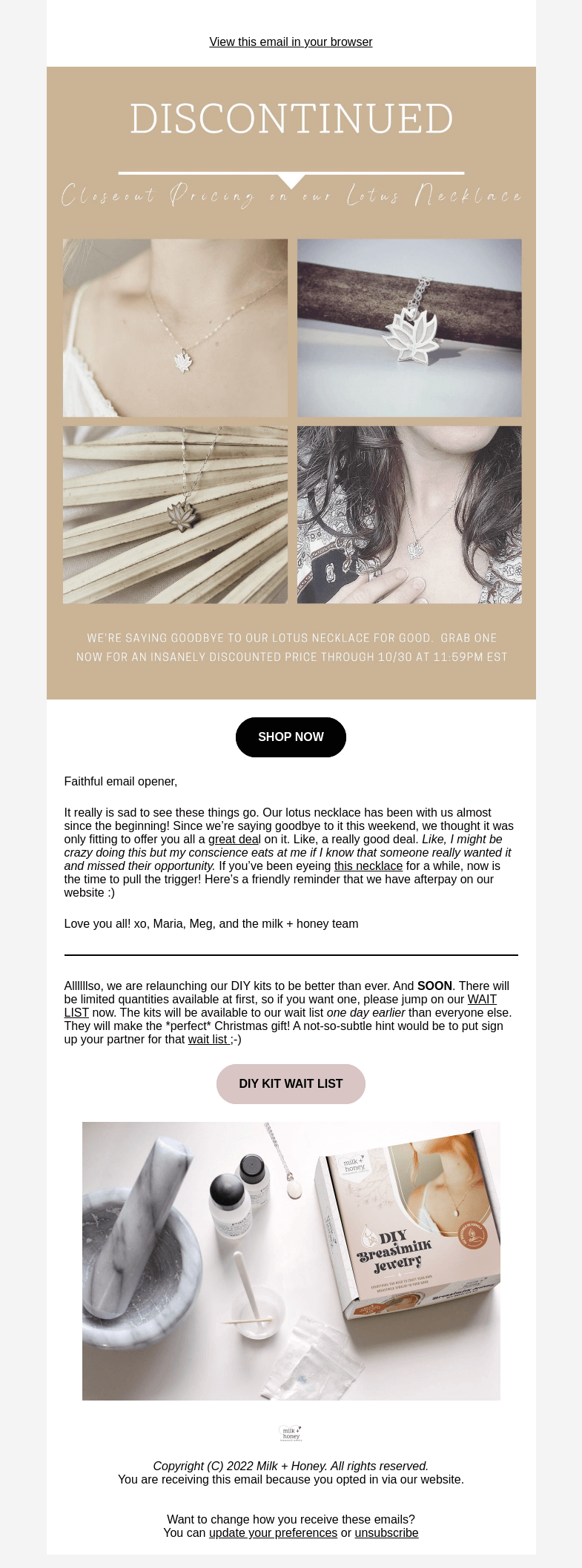Письмо компании «Milk + Honey Jewelry» на тему «When you love something, let it go...»