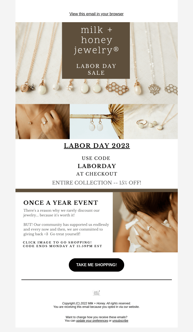 Письмо компании «Milk + Honey Jewelry» на тему «Thought you'd want to know about this»